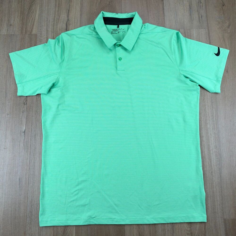 Nike Golf Men's XL Green Striped Dri-Fit Polo Golf Bright Shirt